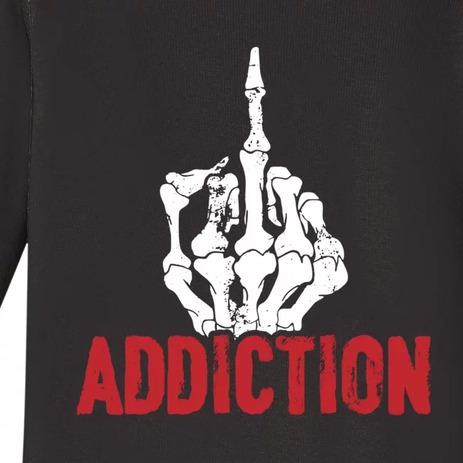 Fuck Addiction Funny Middle Finger Alcohol Drug Baby Long Sleeve Bodysuit