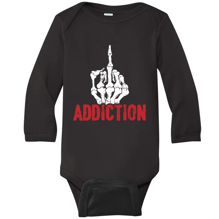 Fuck Addiction Funny Middle Finger Alcohol Drug Baby Long Sleeve Bodysuit