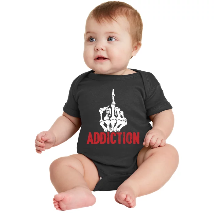 Fuck Addiction Funny Middle Finger Alcohol Drug Baby Bodysuit