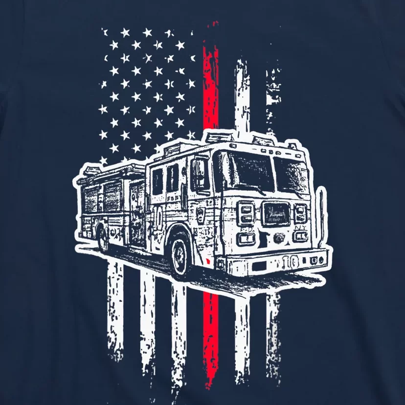 Fireman American Flag Firefighter Fire Truck T-Shirt