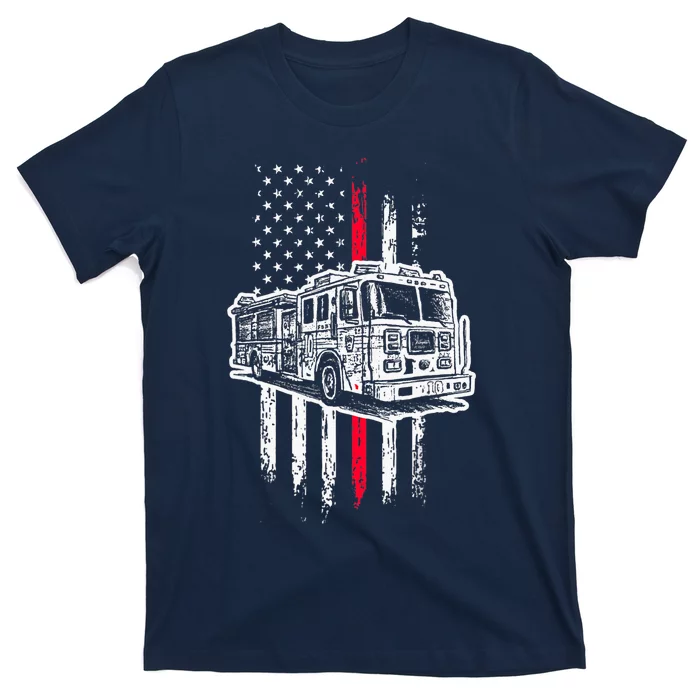 Fireman American Flag Firefighter Fire Truck T-Shirt