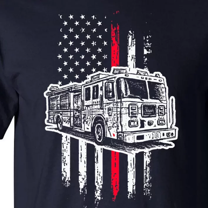 Fireman American Flag Firefighter Fire Truck Tall T-Shirt