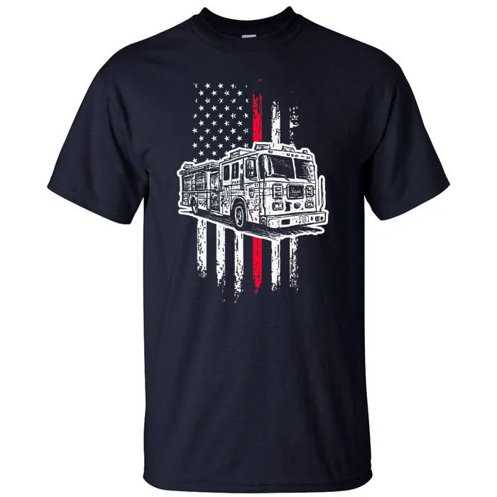 Fireman American Flag Firefighter Fire Truck Tall T-Shirt