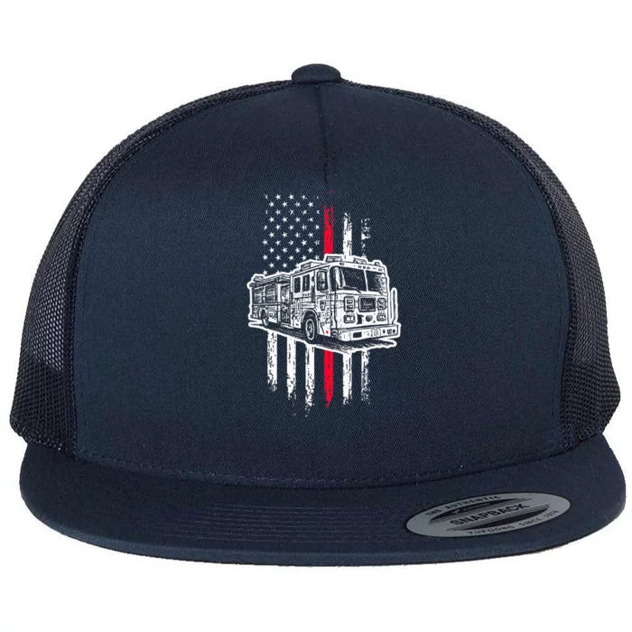 Fireman American Flag Firefighter Fire Truck Flat Bill Trucker Hat