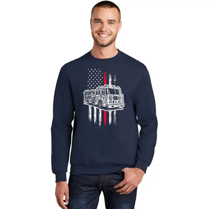 Fireman American Flag Firefighter Fire Truck Tall Sweatshirt