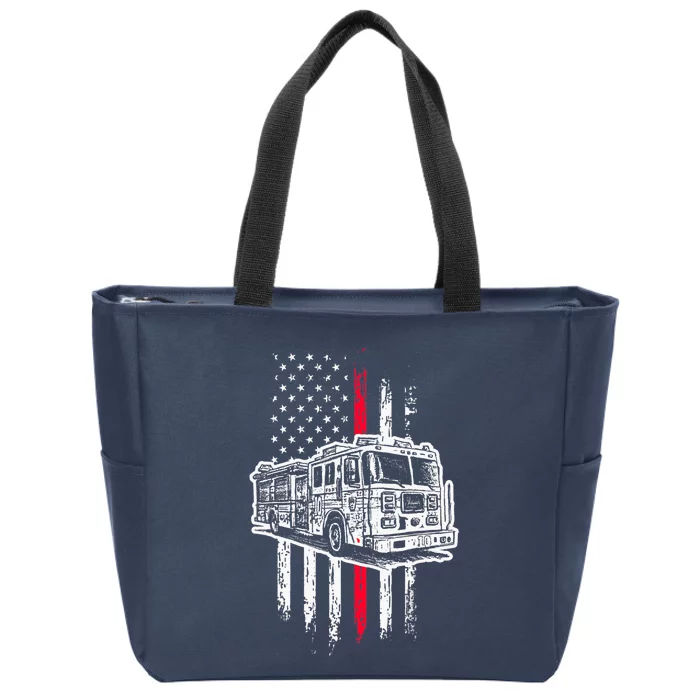 Fireman American Flag Firefighter Fire Truck Zip Tote Bag