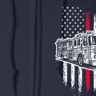 Fireman American Flag Firefighter Fire Truck Full Zip Hoodie