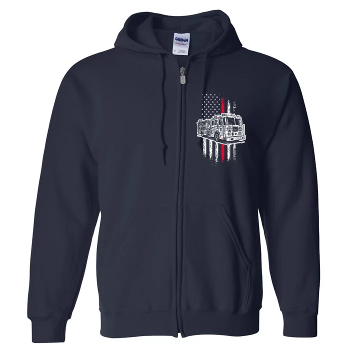 Fireman American Flag Firefighter Fire Truck Full Zip Hoodie