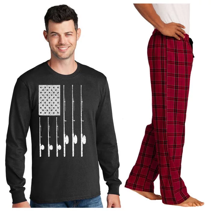 Fishing American Flag Rod USA Patriotic Fisherman Long Sleeve Pajama Set