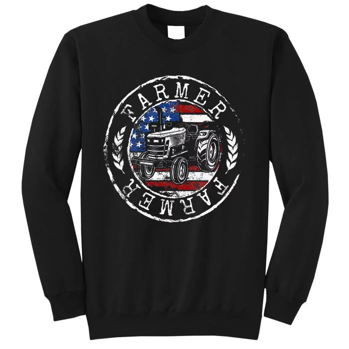 Farmer American Flag Farming Gift Usa Patriotic Stamp Style Sweatshirt