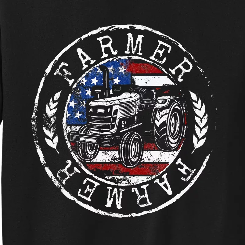 Farmer American Flag Farming Gift Usa Patriotic Stamp Style Tall Sweatshirt