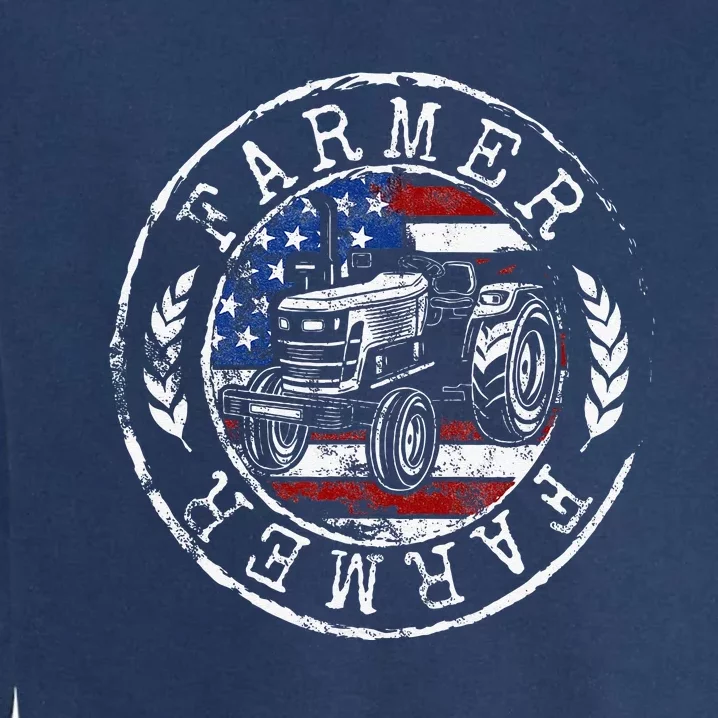 Farmer American Flag Farming Gift Usa Patriotic Stamp Style Garment-Dyed Sweatshirt