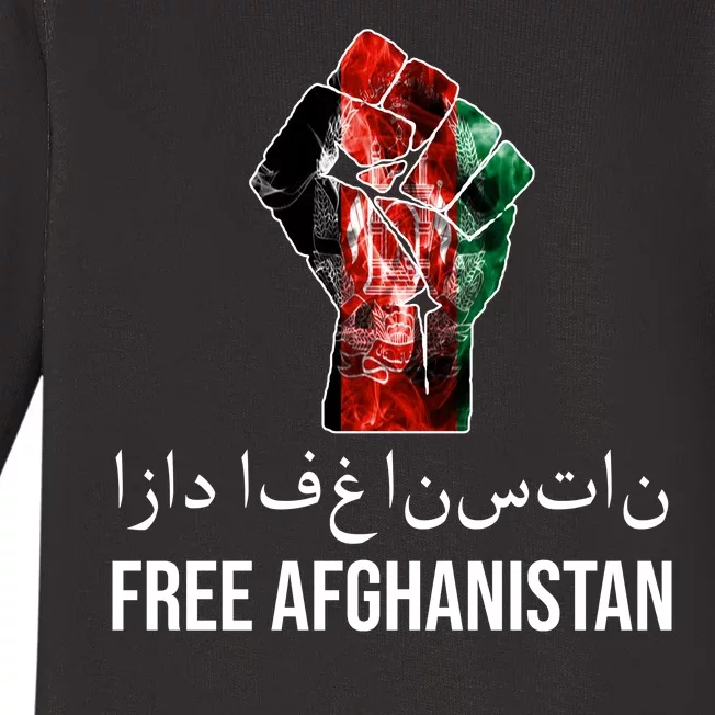 Free Afghanistan Fist Arabic Writing Baby Long Sleeve Bodysuit