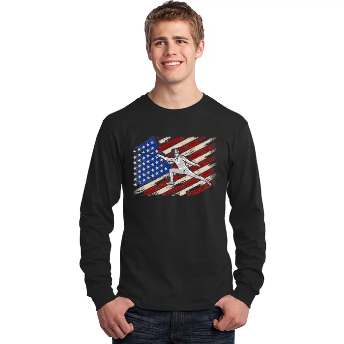 Fencing American Flag Fencer USA Foil Epee Saber Patriotic Long Sleeve Shirt