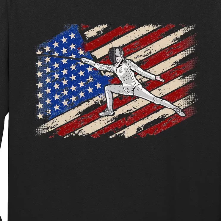 Fencing American Flag Fencer USA Foil Epee Saber Patriotic Long Sleeve Shirt