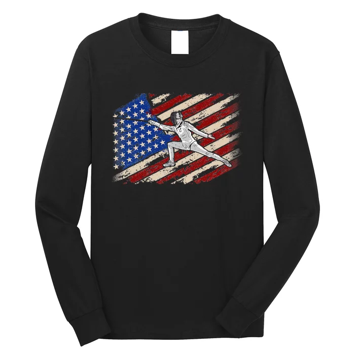 Fencing American Flag Fencer USA Foil Epee Saber Patriotic Long Sleeve Shirt