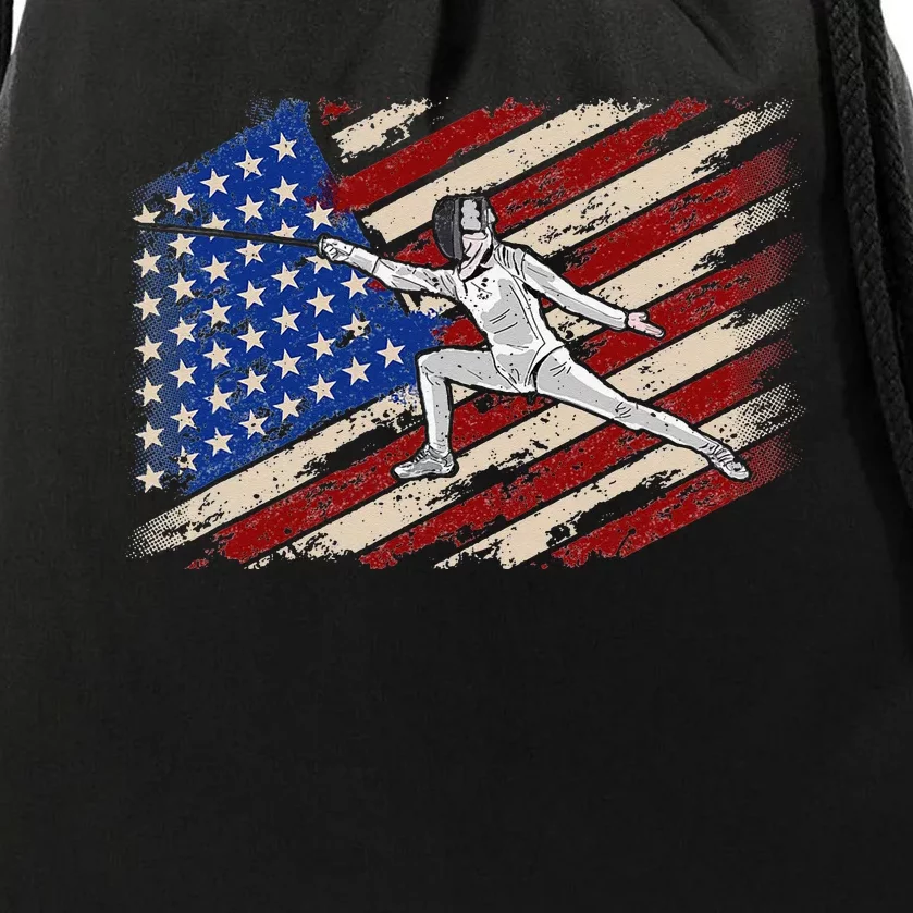 Fencing American Flag Fencer USA Foil Epee Saber Patriotic Drawstring Bag