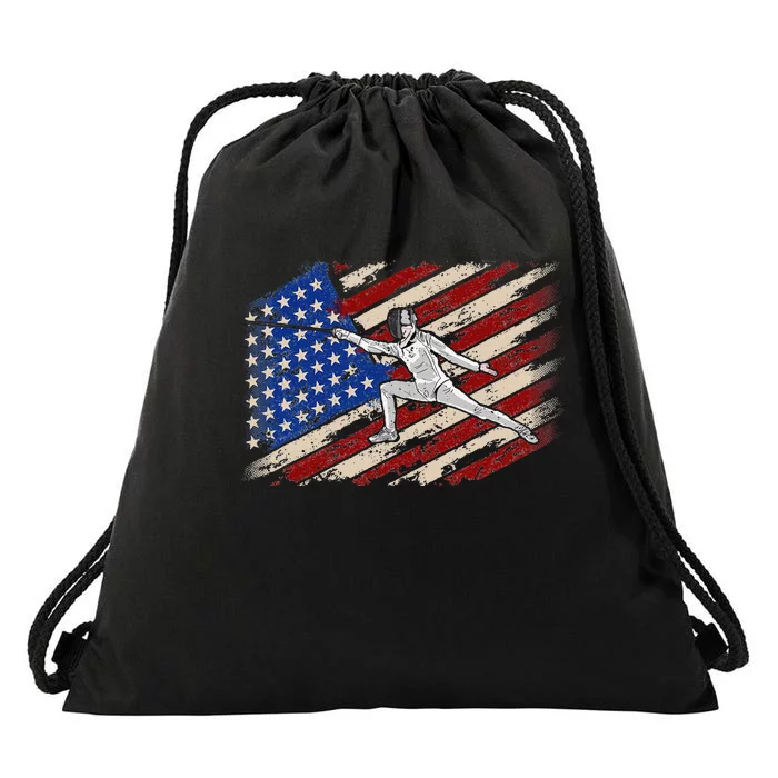 Fencing American Flag Fencer USA Foil Epee Saber Patriotic Drawstring Bag