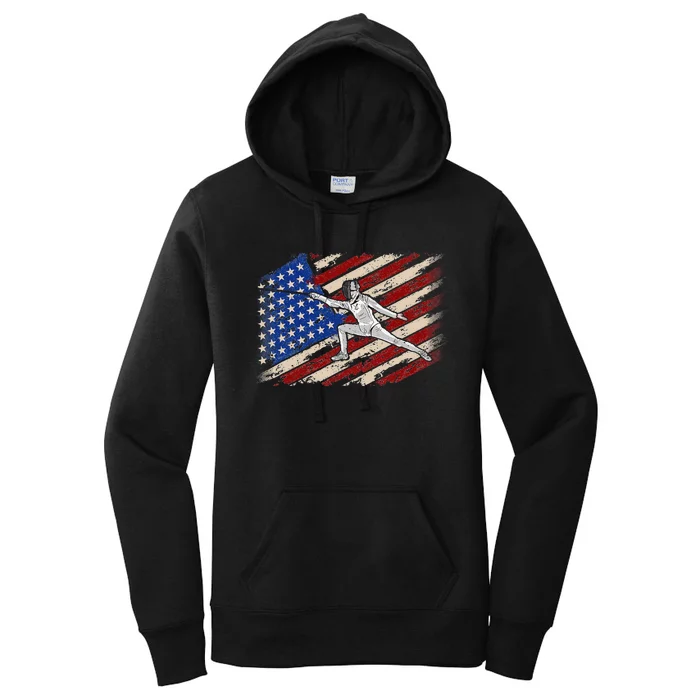 Fencing American Flag Fencer USA Foil Epee Saber Patriotic Women's Pullover Hoodie