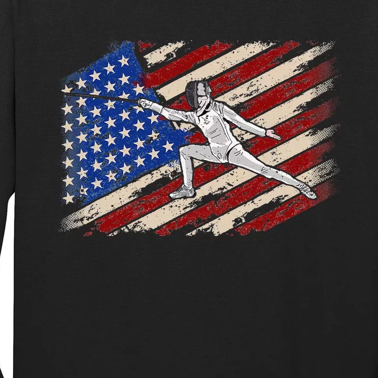 Fencing American Flag Fencer USA Foil Epee Saber Patriotic Tall Long Sleeve T-Shirt