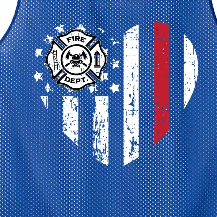 Firefighter American Flag Valentines Day Red Line Love Gift Mesh Reversible Basketball Jersey Tank