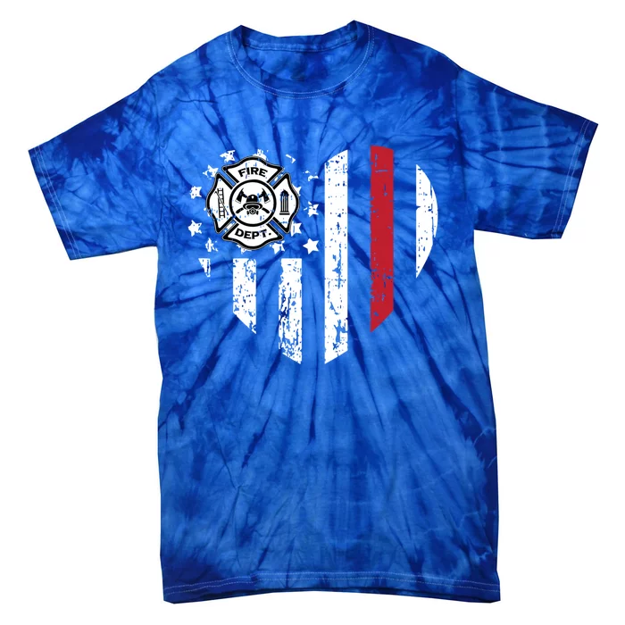 Firefighter American Flag Valentines Day Red Line Love Gift Tie-Dye T-Shirt