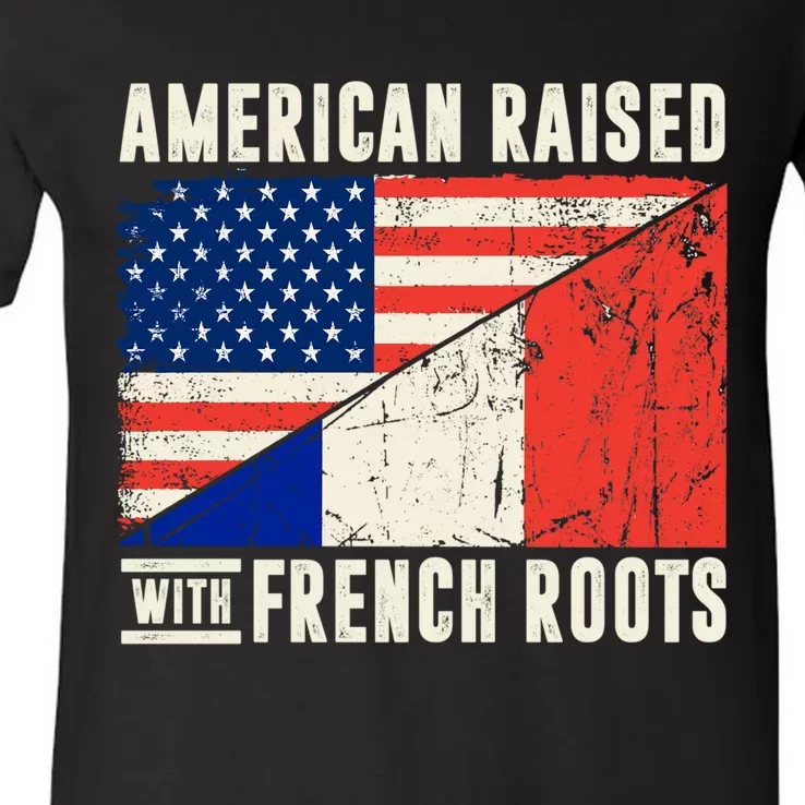 Flag American French Roots French American Funny V-Neck T-Shirt