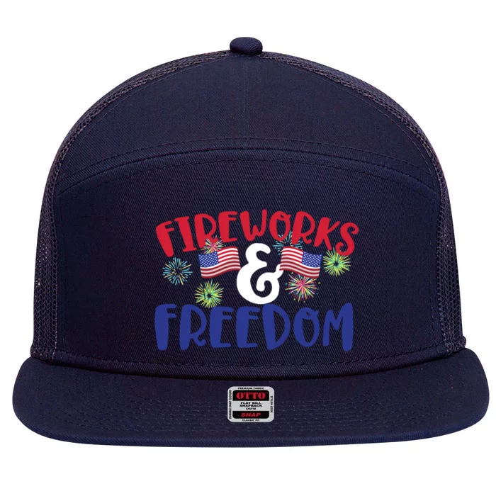 Fireworks And Freedom Fourth Of July Cool Gift 7 Panel Mesh Trucker Snapback Hat