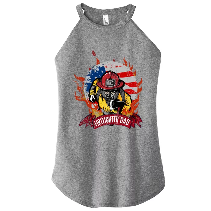 Firefighter American Flag Vintage Firefighter Dad Cool Gift Women’s Perfect Tri Rocker Tank