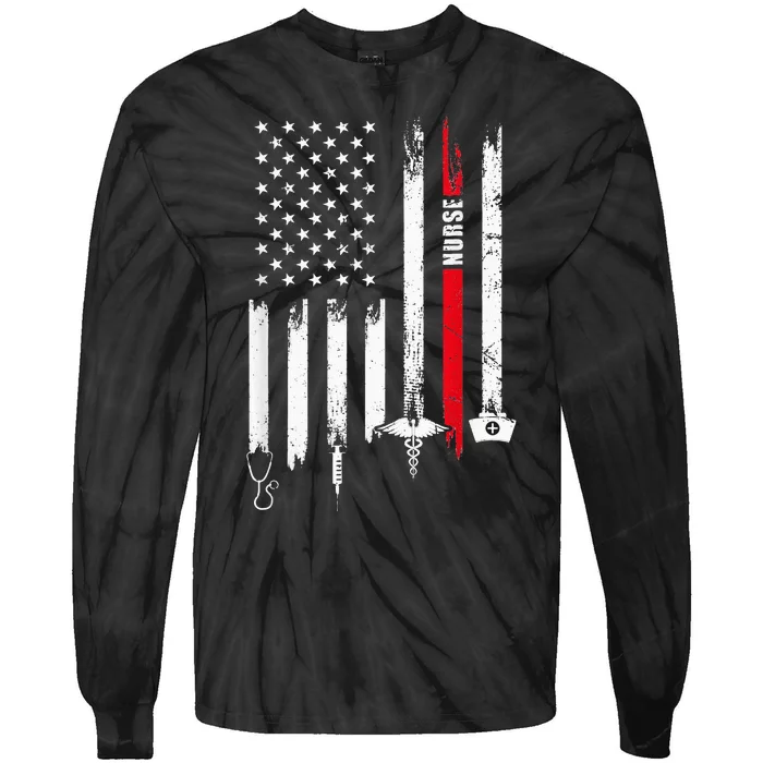 Funny American Flag Nurse Day Gift Idea Tie-Dye Long Sleeve Shirt