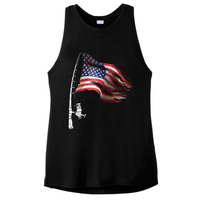 Fishing American Flag Fisherman Patriotic day 4th of July Ladies Tri-Blend Wicking Tank