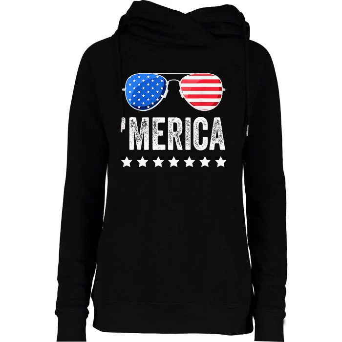 Funny American Flag Patriotic Fourth Womens Funnel Neck Pullover Hood