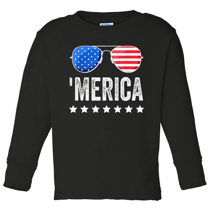 Funny American Flag Patriotic Fourth Toddler Long Sleeve Shirt