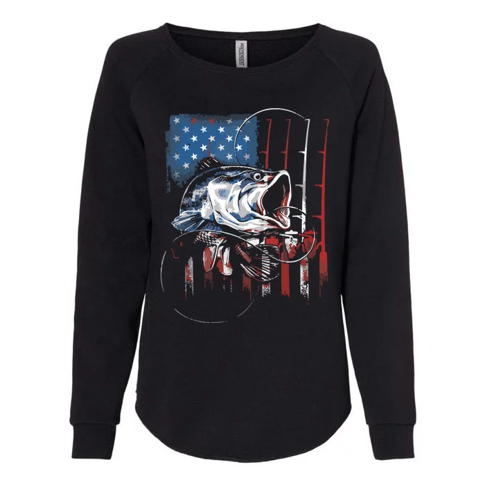 Fishing American Flag Vintage USA Bass Fisherman Gift Womens California Wash Sweatshirt