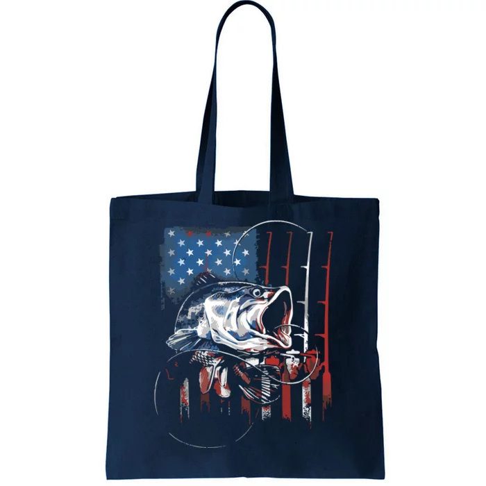 Fishing American Flag Vintage USA Bass Fisherman Gift Tote Bag