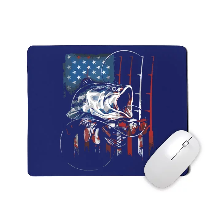 Fishing American Flag Vintage USA Bass Fisherman Gift Mousepad