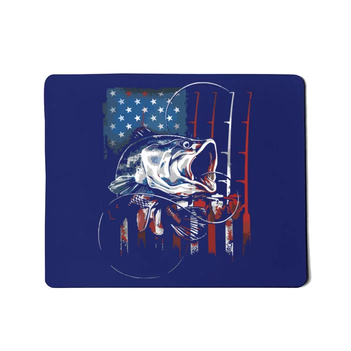 Fishing American Flag Vintage USA Bass Fisherman Gift Mousepad