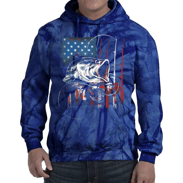 Fishing American Flag Vintage USA Bass Fisherman Gift Tie Dye Hoodie