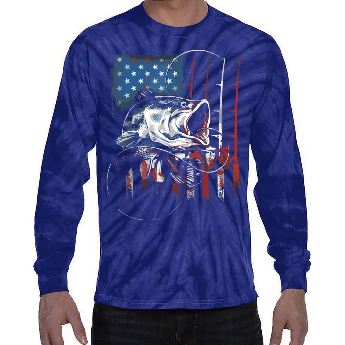 Fishing American Flag Vintage USA Bass Fisherman Gift Tie-Dye Long Sleeve Shirt