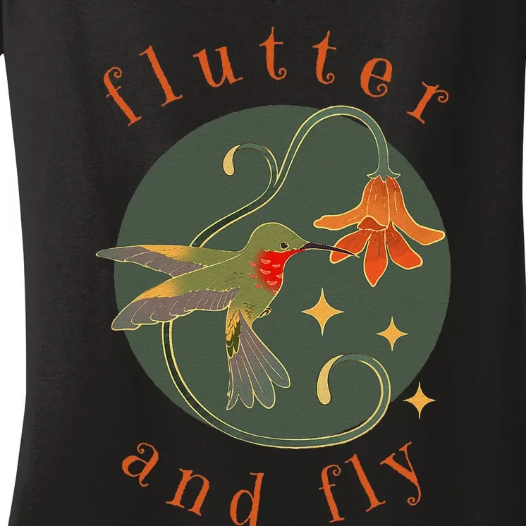 Flutter and Fly apparel hummingbird and flower Women's V-Neck T-Shirt