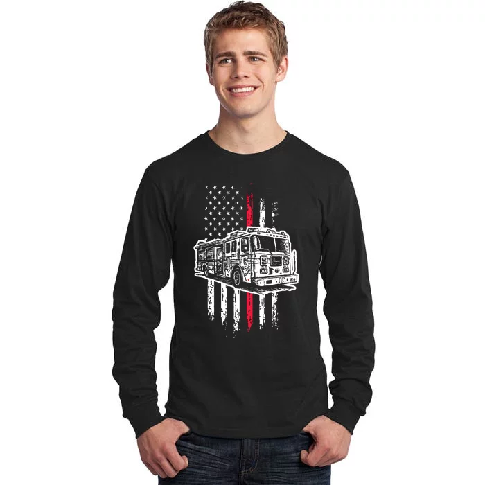 Fireman American Flag Red Line US Firefighter Tall Long Sleeve T-Shirt