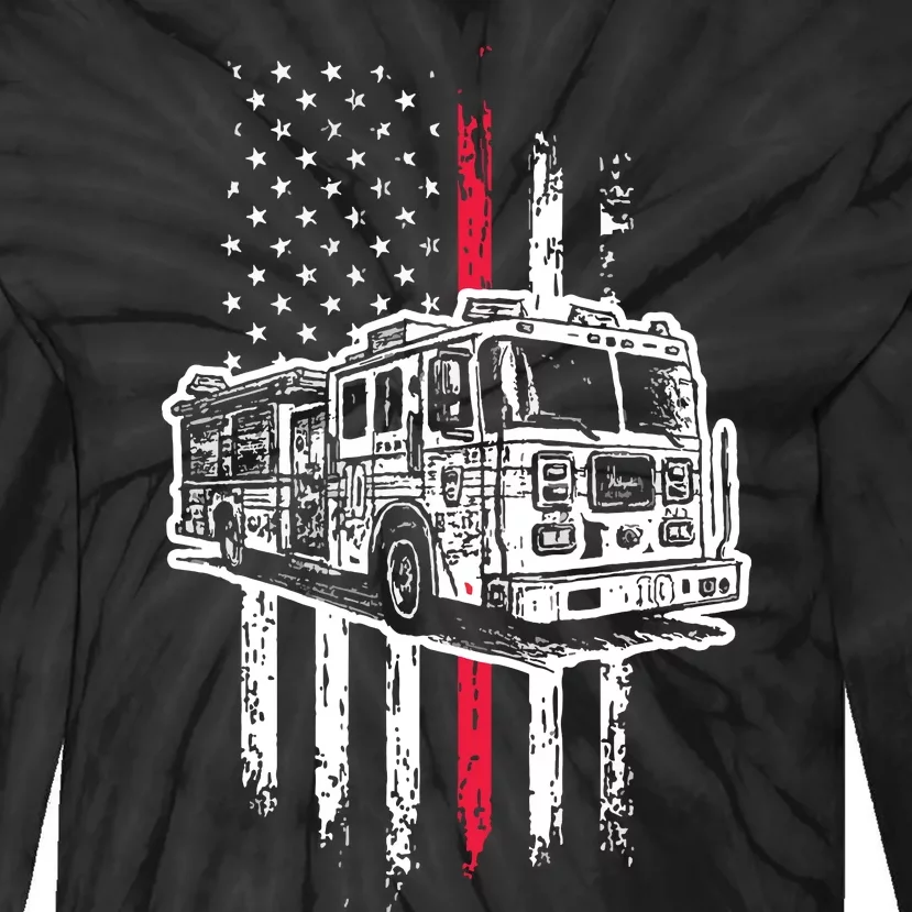 Fireman American Flag Red Line US Firefighter Tie-Dye Long Sleeve Shirt