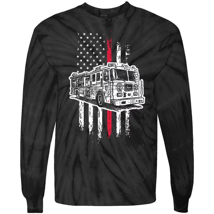 Fireman American Flag Red Line US Firefighter Tie-Dye Long Sleeve Shirt