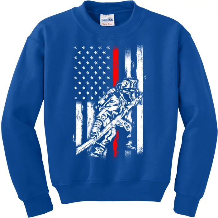 Firefighter American Flag For Us Fire Gift Kids Sweatshirt