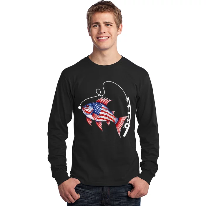 Fisherman American Flag Fishing Long Sleeve Shirt