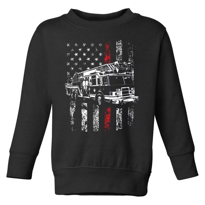 Fireman American Flag Thin Red Line Firefighter Toddler Sweatshirt