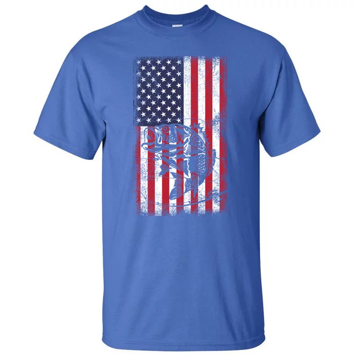 Fishing American Flag Fish Graphic Fisher Cool Gift Tall T-Shirt