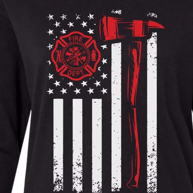 Fireman American Flag Graphics Firefighter Womens Cotton Relaxed Long Sleeve T-Shirt