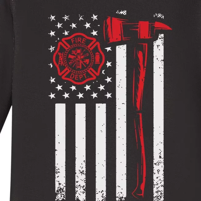 Fireman American Flag Graphics Firefighter Baby Long Sleeve Bodysuit