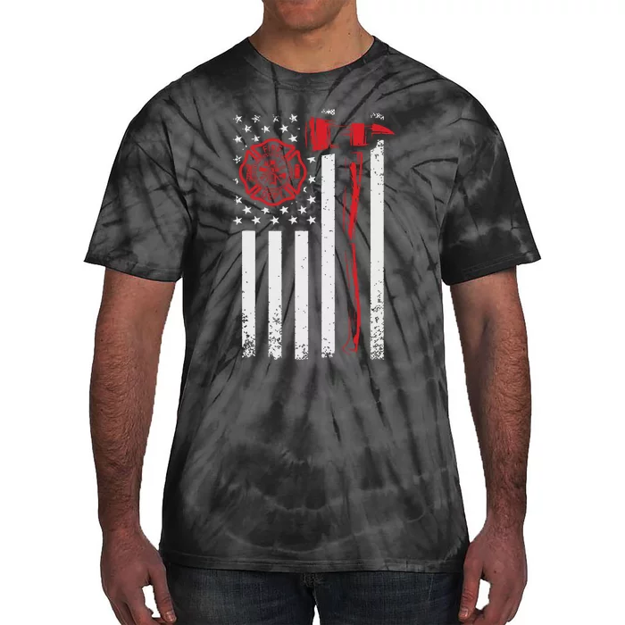 Fireman American Flag Graphics Firefighter Tie-Dye T-Shirt